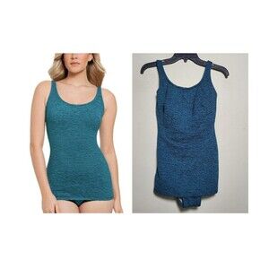 Paradise Bay Swimsuit Green Women 14 Crinkle Retro 50s Vintage Bombshell Pin-Up